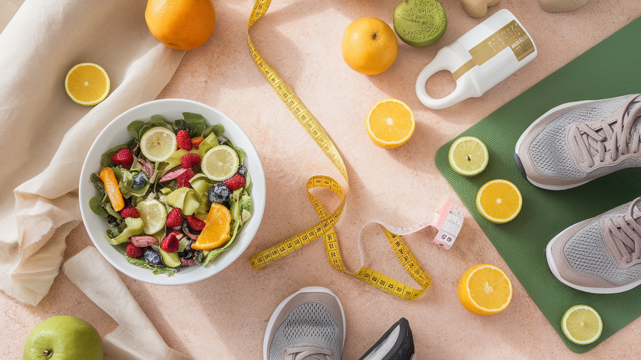 Pessoa saudável praticando exercício e alimentação equilibrada